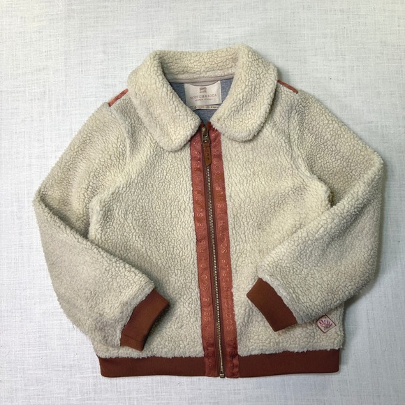 Scotch & Soda Jackets & Blazers - Scotch & Soda Girls Fleece Jacket Sz 8 /128 Cream Teddy Zip Up R'BELLE TAPE TRIM